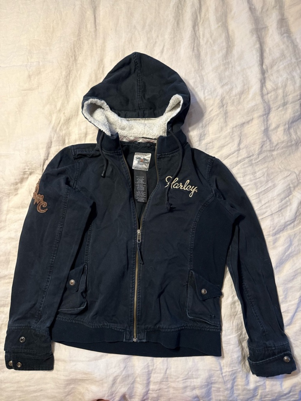 Harley-Davidson Women's Black Hooded Sherpa Jacket with Embroidered Logo